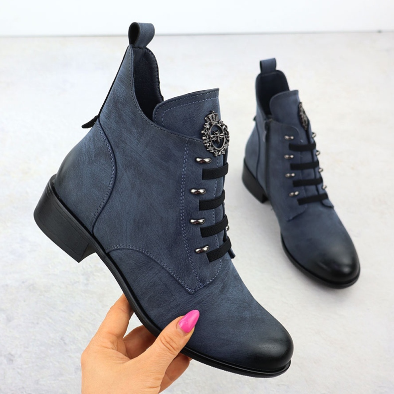 Litteäkorkoiset naisten saappaat eristetty sininen jezzi asa198-21 1