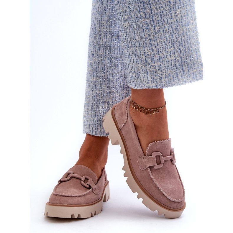 S.Barski Mokkanahkaiset naisten mokasiinit koristeella D&amp;A TW117 Pinkki vaaleanpunainen 3