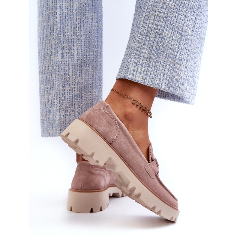 S.Barski Mokkanahkaiset naisten mokasiinit koristeella D&amp;A TW117 Pinkki vaaleanpunainen 4