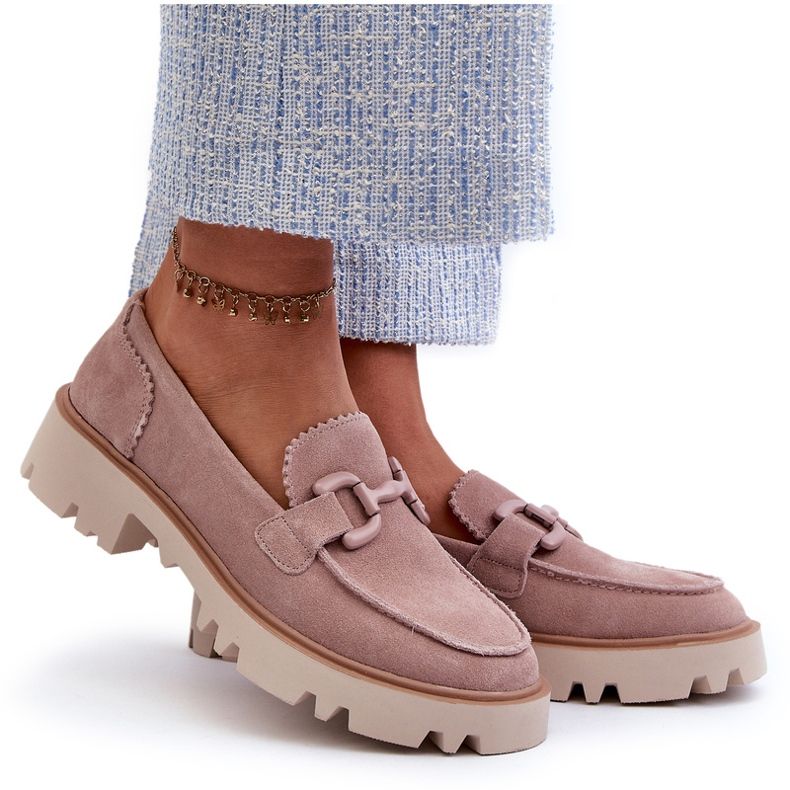 S.Barski Mokkanahkaiset naisten mokasiinit koristeella D&amp;A TW117 Pinkki vaaleanpunainen 5