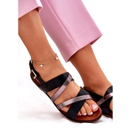 Litteät naisten sandaalit Sergio Leone SK086H -raidat mustat 3