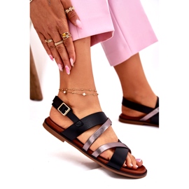 Litteät naisten sandaalit Sergio Leone SK086H -raidat mustat 2