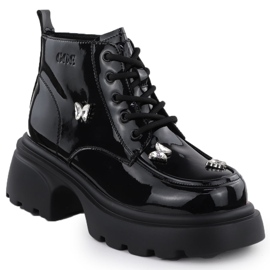 Naisten nahkakengät lakatut pussit perhoset mustat goe ss2n4102 1