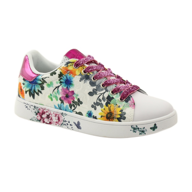 American Club Amerikkalaiset kukalliset tennarit, joissa nahkaverhoilu vaaleanpunainen monivärinen keltainen sininen valkoinen 1