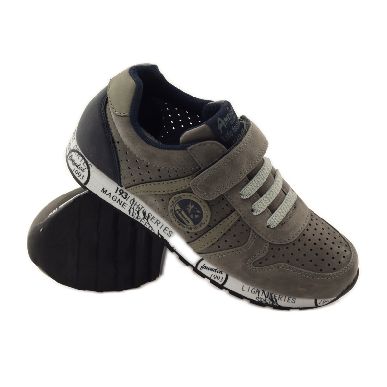 American Club Lävistetty amerikkalainen urheilullinen nahkapohjallinen laivastonsininen harmaa 3