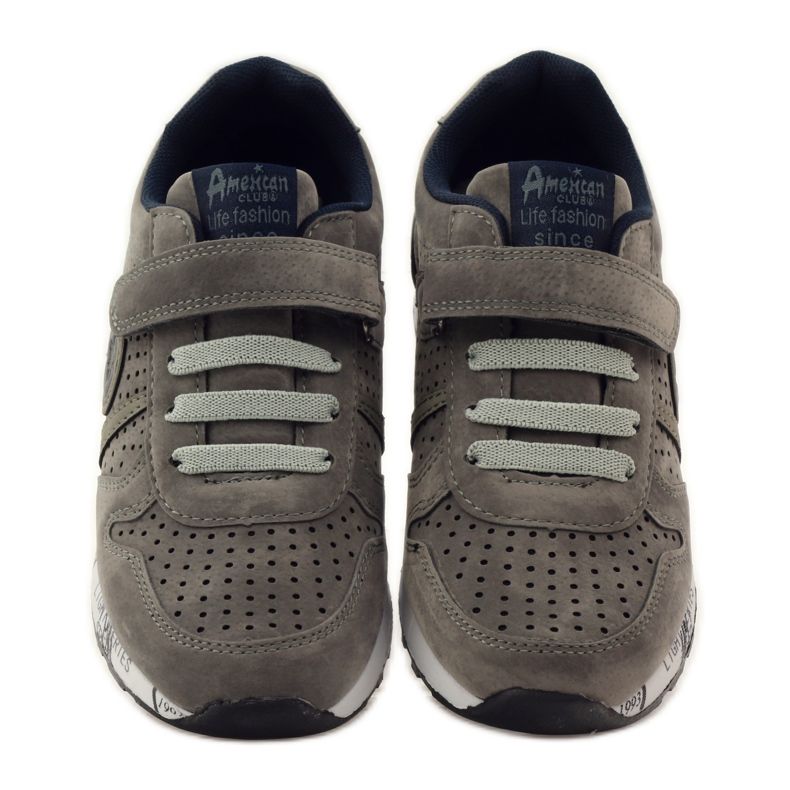 American Club Lävistetty amerikkalainen urheilullinen nahkapohjallinen laivastonsininen harmaa 4