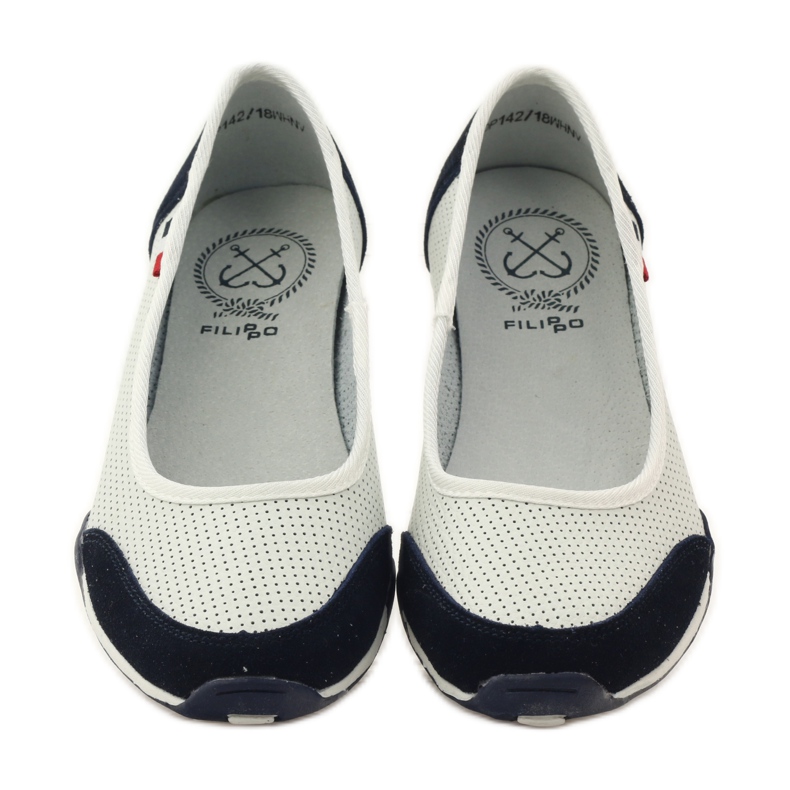 Nahkaiset naisten balerinat Filippo valkoinen laivastonsininen 4