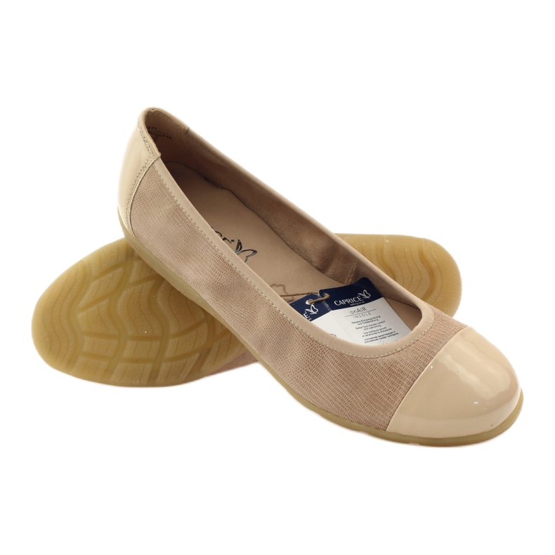 Naisten Caprice ballerinat 22152 nahkaa beige 3