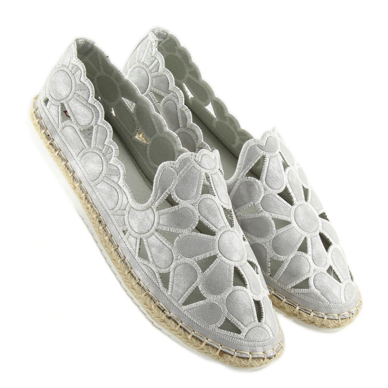 Naisten hopeiset harjakattoiset espadrillit LT86 Silver harmaa 1