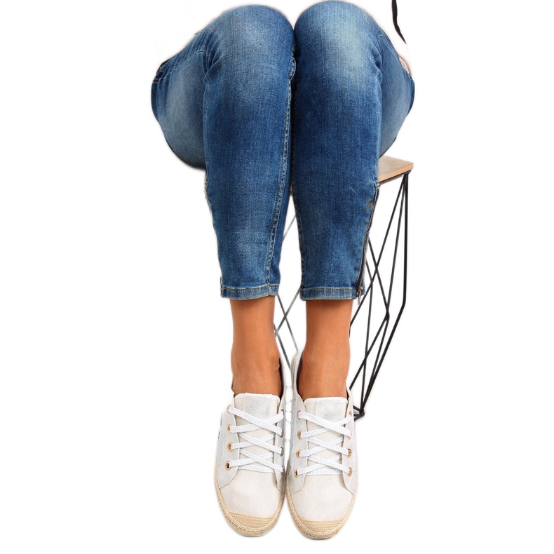 Valkoiset nauhalliset espadrillit lenkkarit B-140 Valkoiset valkoinen 2