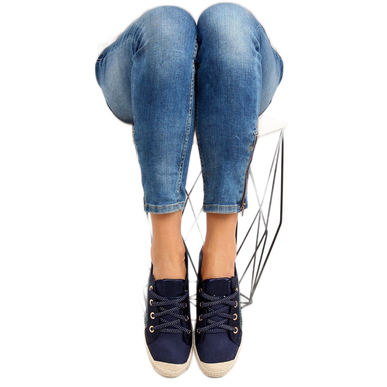 Tummansiniset nauhoitettuja espadrilleja lenkkarit B-140 DK.BLUE laivastonsininen 2