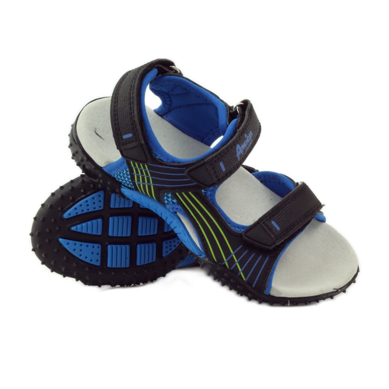 American Club Sandaalit, joissa amerikkalainen 5261-nahkaosa musta sininen vihreä 3