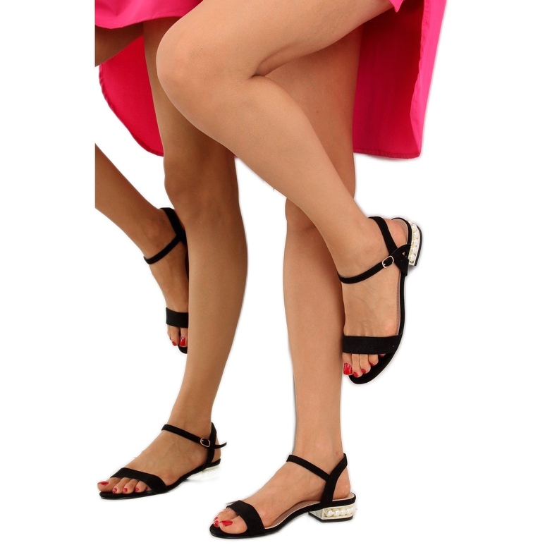 Korkeakorkoiset sandaalit helmillä musta 99- 2