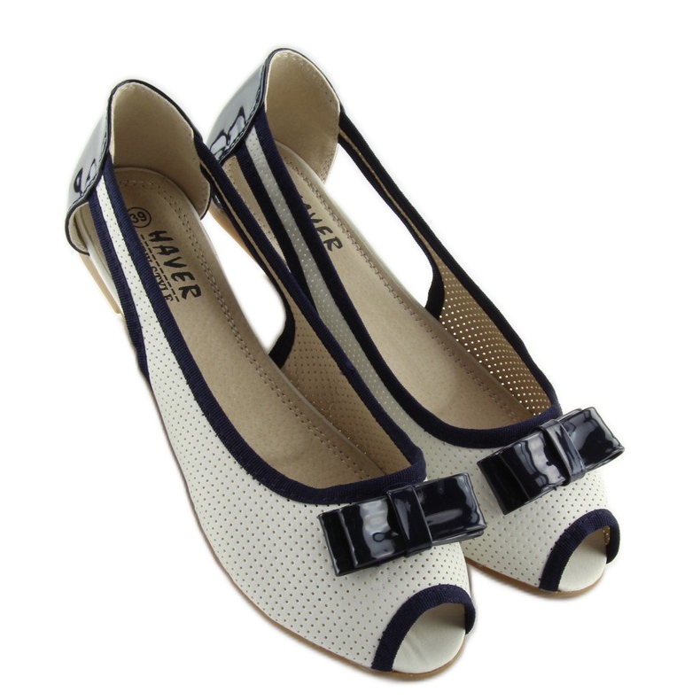 Avovarvas valkoiset ballerinat D314 WHITE / NAVY valkoinen 1