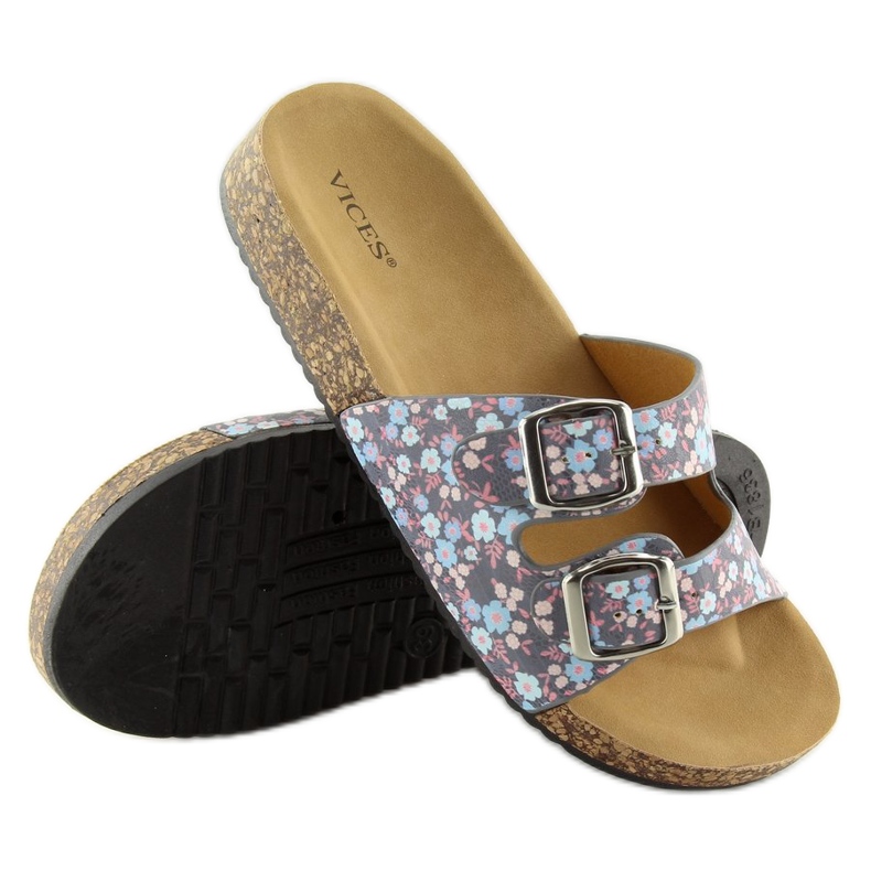 Harmaa korkkipohjaiset tossut 6231 sininen 1