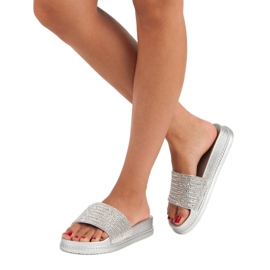 Hopeiset tossut kristalleilla harmaa 2