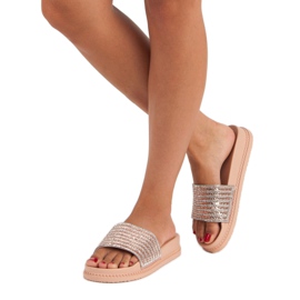 Vaaleanpunaiset kristalleilla varustetut tossut vaaleanpunainen 2