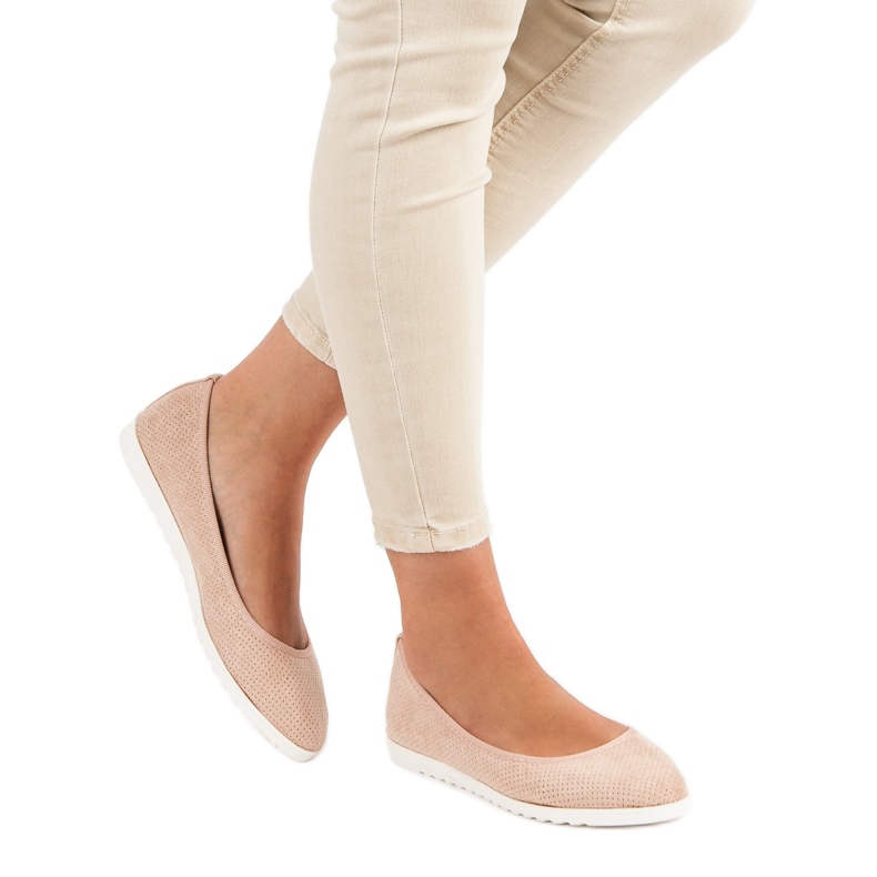 Sun Color Harjatut mokkanahkabalerinat vaaleanpunainen 1