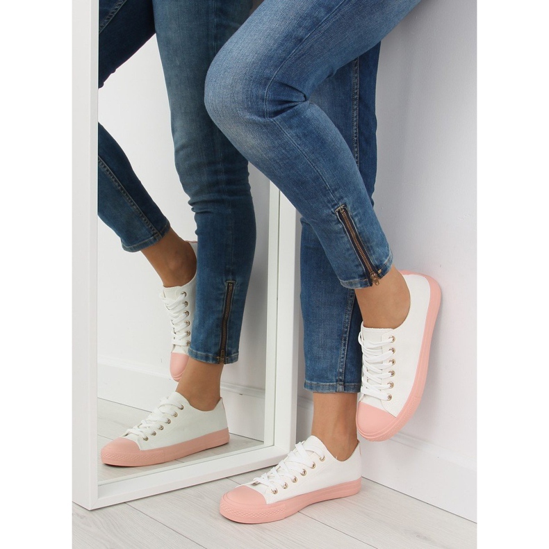 Naisten lenkkarit valkoinen ja vaaleanpunainen BL97P WHITE / PINK 2