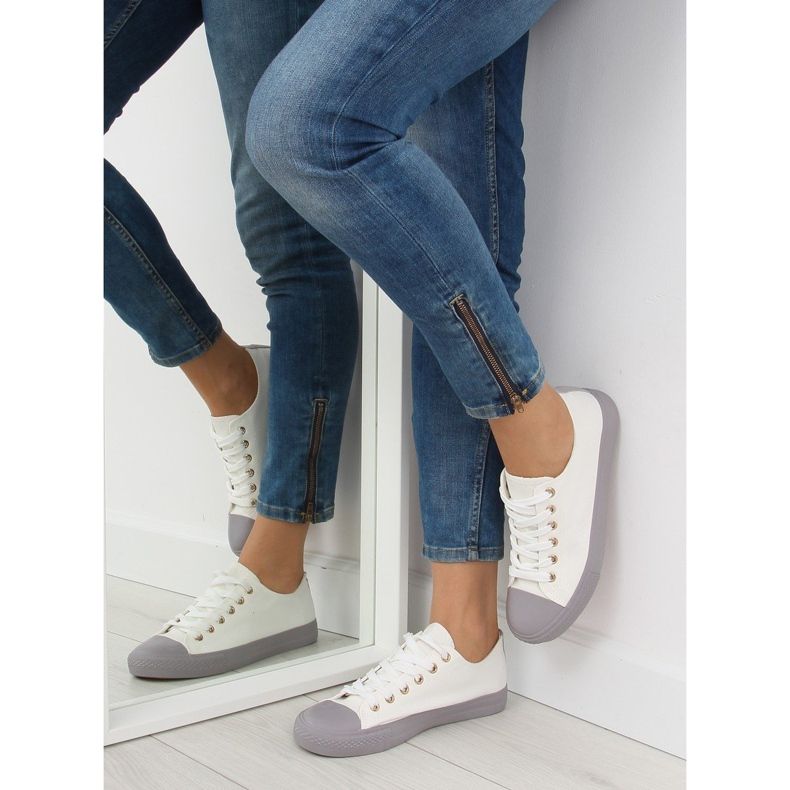 Naisten valkoiset ja harmaat lenkkarit BL97P WHITE / GREY valkoinen 2