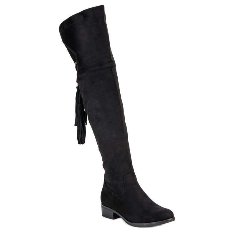 Forever Folie Mustat reisi-korkeat saappaat, joissa on litteät korot 1