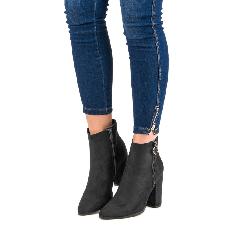 Super Mode Korkeakorkoiset mokkanahkaiset nilkkurit musta 2