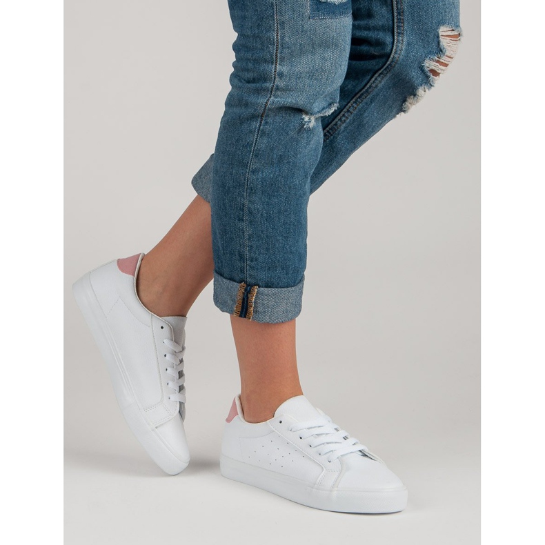 Valkoiset urheilukengät valkoinen vaaleanpunainen 1