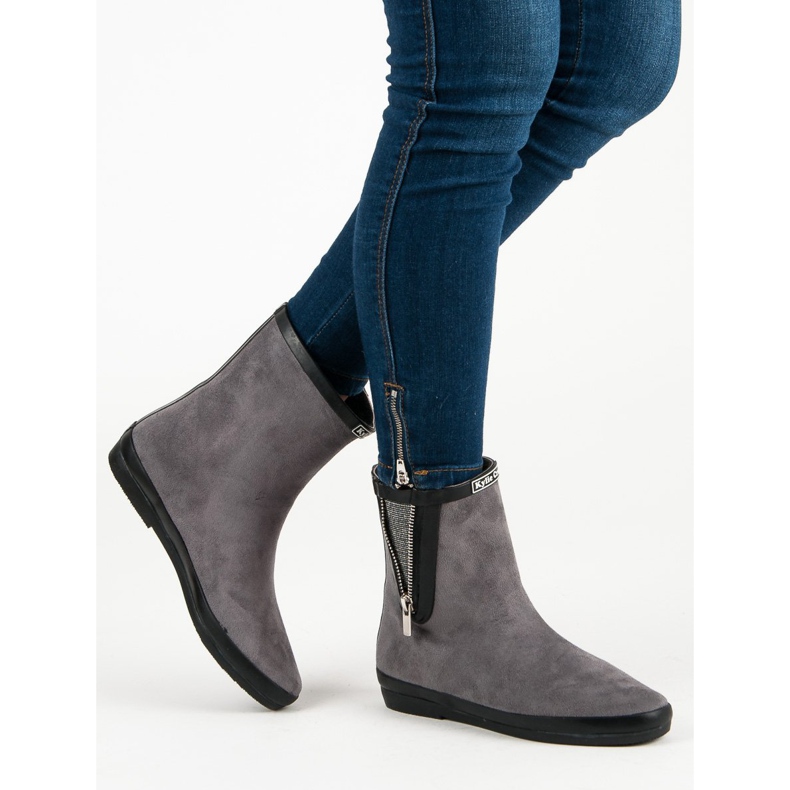 Kylie Suede Galoshes koristeellisella vetoketjulla harmaa 2