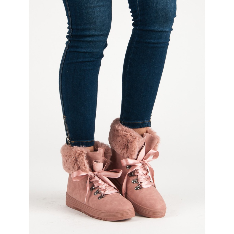 Vaaleanpunaiset lumisaappaat turkiksella vaaleanpunainen 1