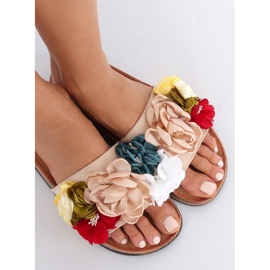 Naisten beige tossut P-848 Beige monivärinen vaaleanpunainen 1