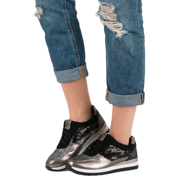 Urheilujalkineet paljeteilla musta harmaa keltainen 2