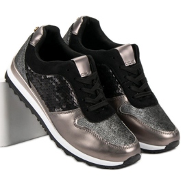 Urheilujalkineet paljeteilla musta harmaa keltainen 1