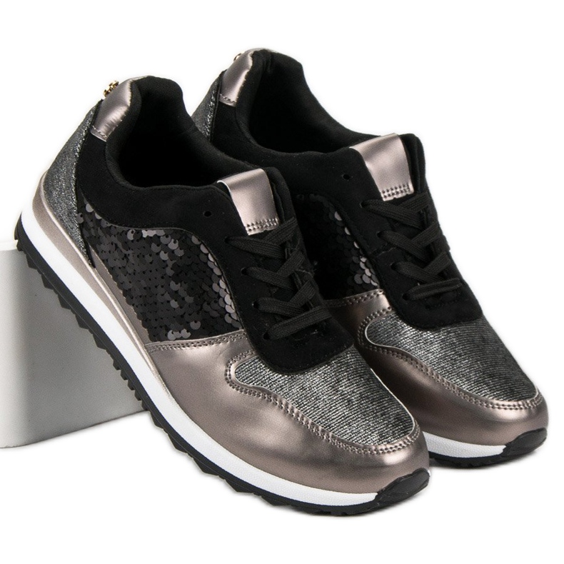 Urheilujalkineet paljeteilla musta harmaa keltainen 1