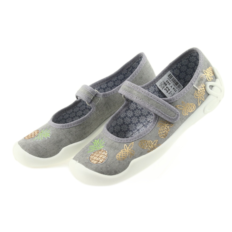 Befado -tossut lasten kengät 114Y345 tarranauha harmaa keltainen 3