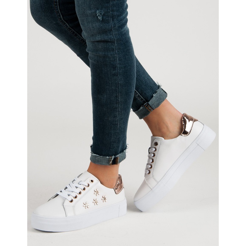 Filippo Nahkaiset urheilukengät kukilla valkoinen 2