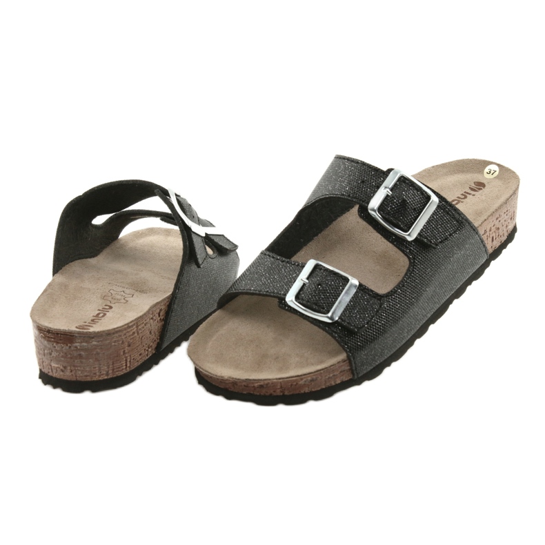 Musta Inblu NM013 naisten musta tohveli hopeahiukkasilla 4