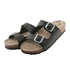 Musta Inblu NM013 naisten musta tohveli hopeahiukkasilla 3