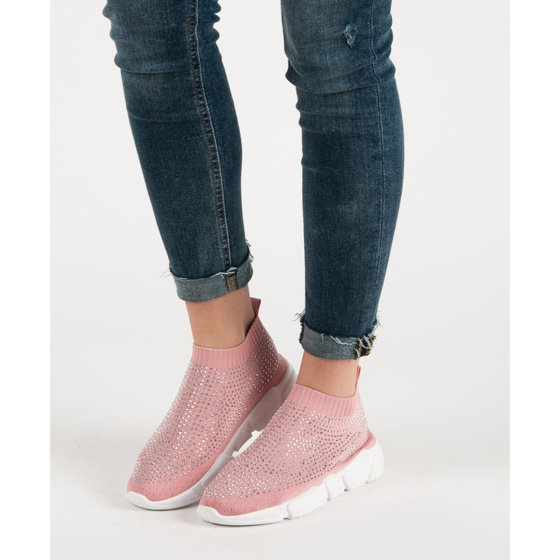 Tekstiiliset urheilukengät kristalleilla vaaleanpunainen 1