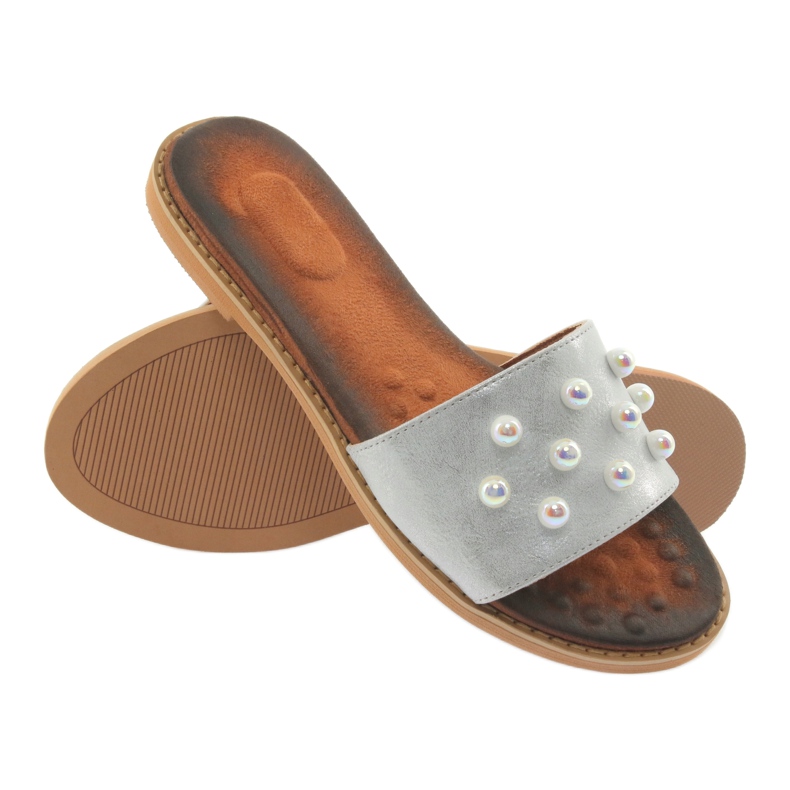 M.Daszyński Naisten flip -flops 1837 koristeltu harmaata helmiä 4