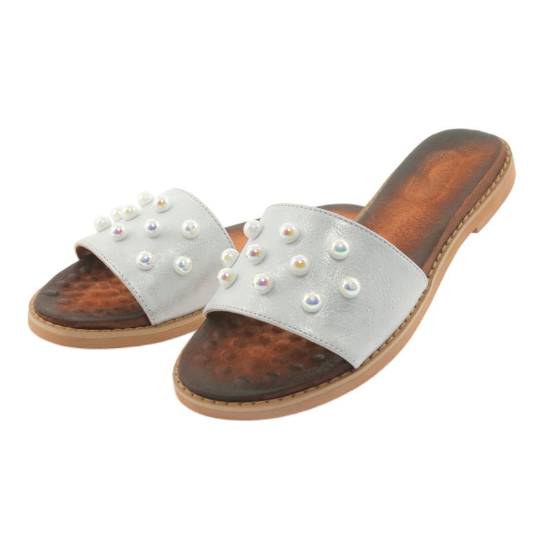 M.Daszyński Naisten flip -flops 1837 koristeltu harmaata helmiä 3