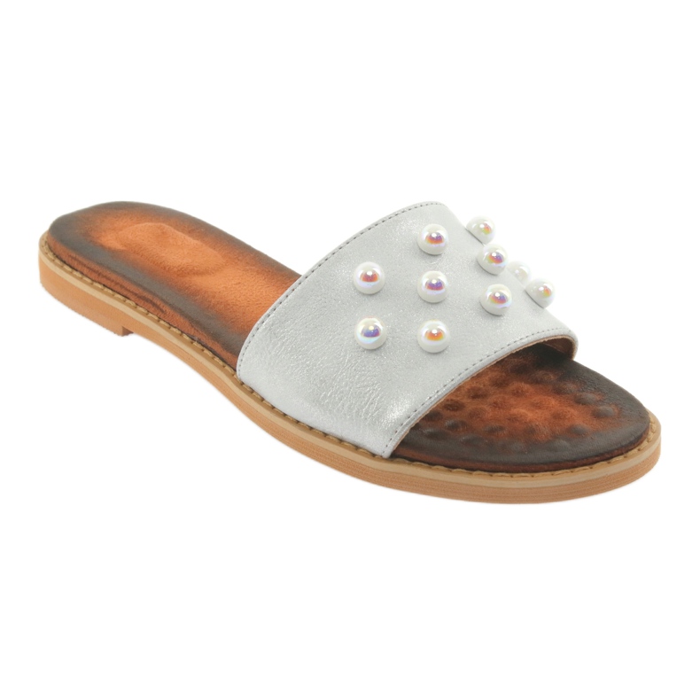 M.Daszyński Naisten flip -flops 1837 koristeltu harmaata helmiä 1