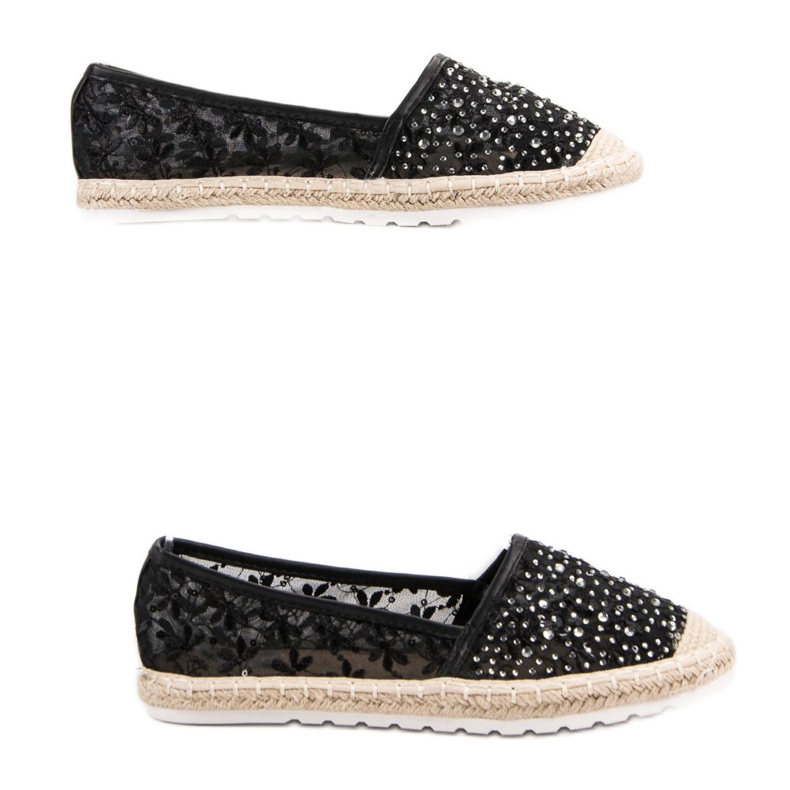 Ideal Shoes Espadrillot kristallien kanssa musta 2