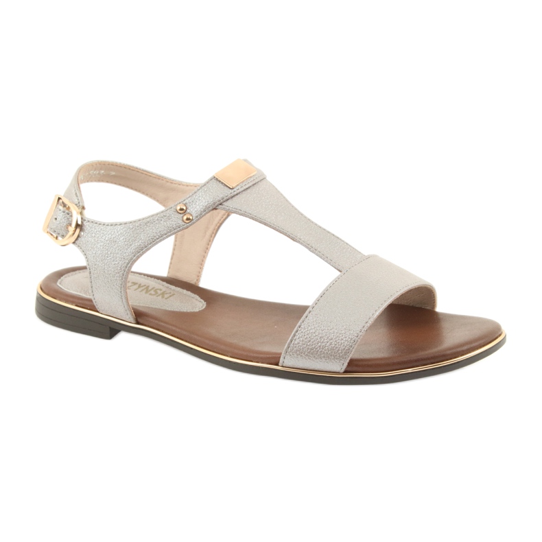 M.Daszyński Sandaalit tasainen kantapää Daszyński 1583 helmi beige ruskea harmaa 1