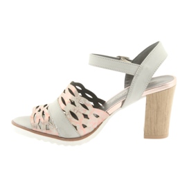 M.Daszyński Daszyński Openwork -sandaalit 1846 harmaalla/vaaleanpunaisella postilla 2