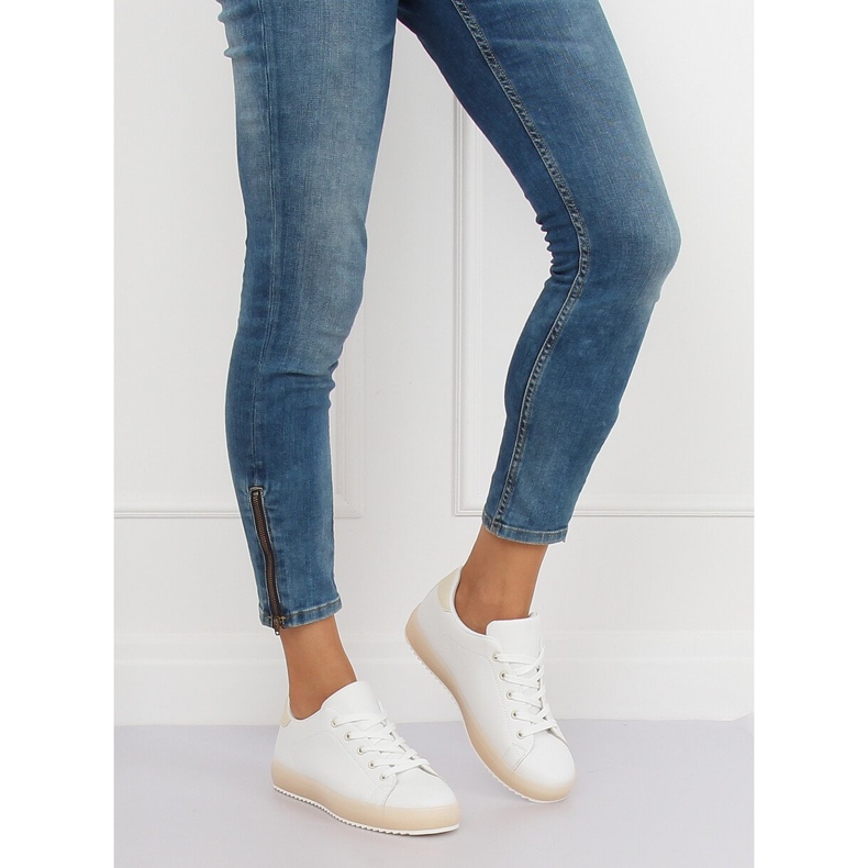 Naisten valkoiset ja beigenväriset lenkkarit 9118 Beige valkoinen ruskea 1