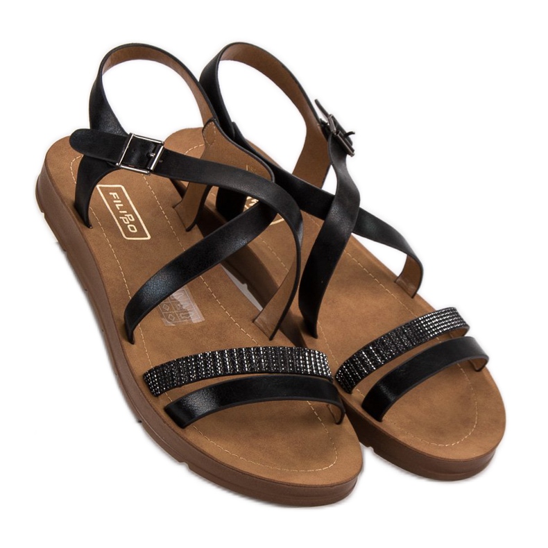 Filippo Mustat sandaalit kristalleilla 2