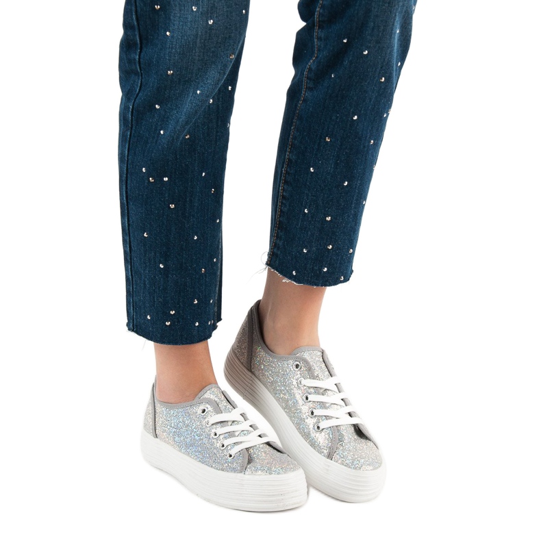 SHELOVET Glitterillä varustetut lenkkarit harmaa 1