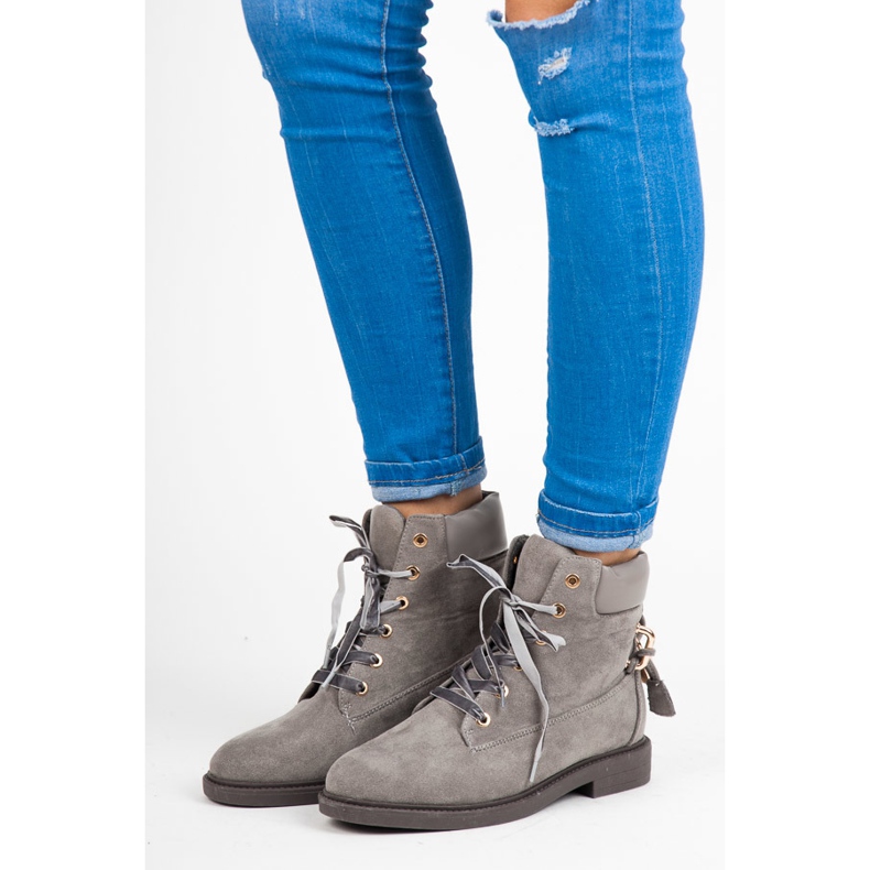 Ideal Shoes Nauhalla sidottu mokkanahka työntekijät harmaa 1