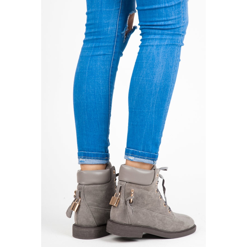 Ideal Shoes Nauhalla sidottu mokkanahka työntekijät harmaa 2