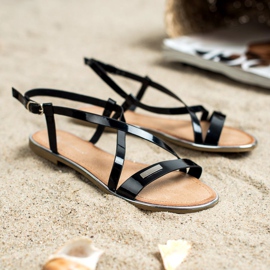 Anesia Paris Lakatut litteät sandaalit musta 1